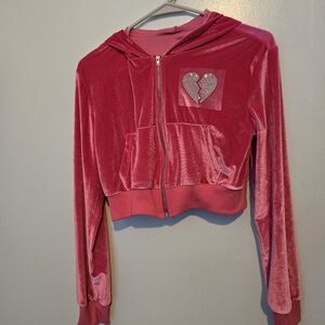 pink shein velour 2000's mcbling y2k zip up jacket super cute,fuzzy,and cozy